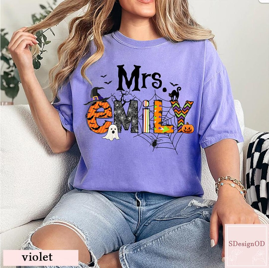 Personalized Teacher Halloween Shirt, Halloween Teacher Tshirt, Spooky Vibes Teacher Shirt, Cute ... | Etsy (US)