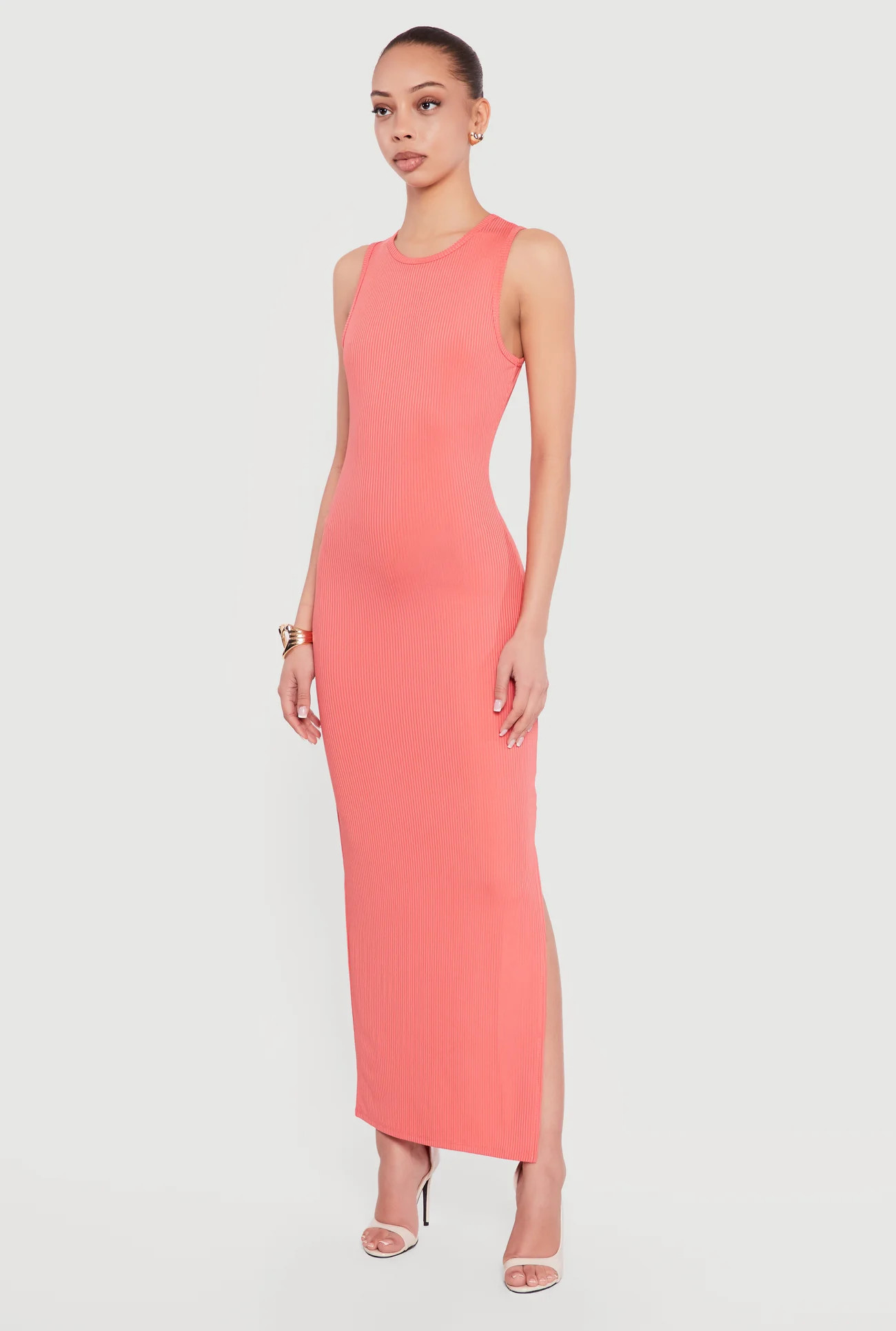 Sleeveless Ribbed Knit Crew Neck Maxi Dress | Rainbow Shops