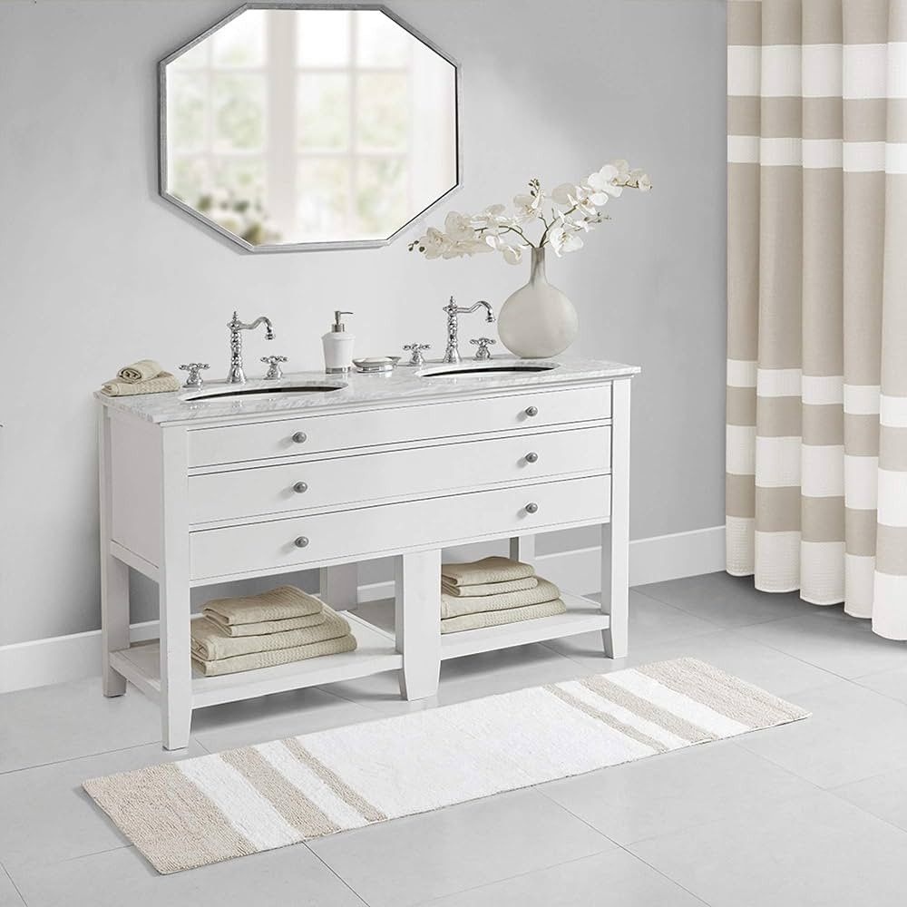 Spa Reversible Cotton Bath Mat , Casual Striped Water Absorbent Bathroom Rugs , 24X72 inches , Ta... | Amazon (US)