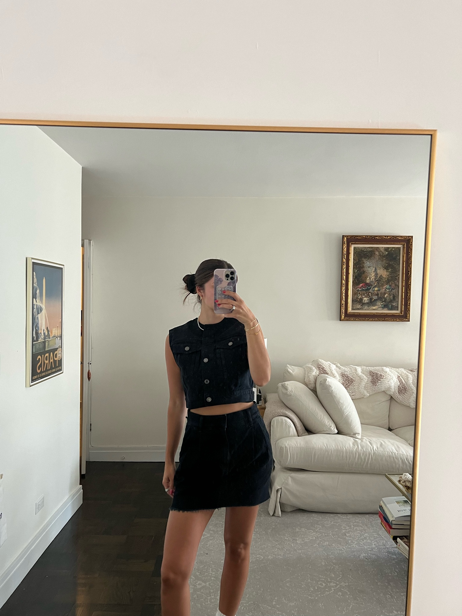 black denim vest
black denim mini skirt
skirt runs 2 sizes small 
comes in a light denim wash too

#LTKStyleTip