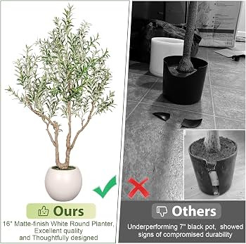 VIVATREES Olive Tree Artificial Indoor, 7FT Tall Faux Olive Tree with 16in Round White Planter, A... | Amazon (US)