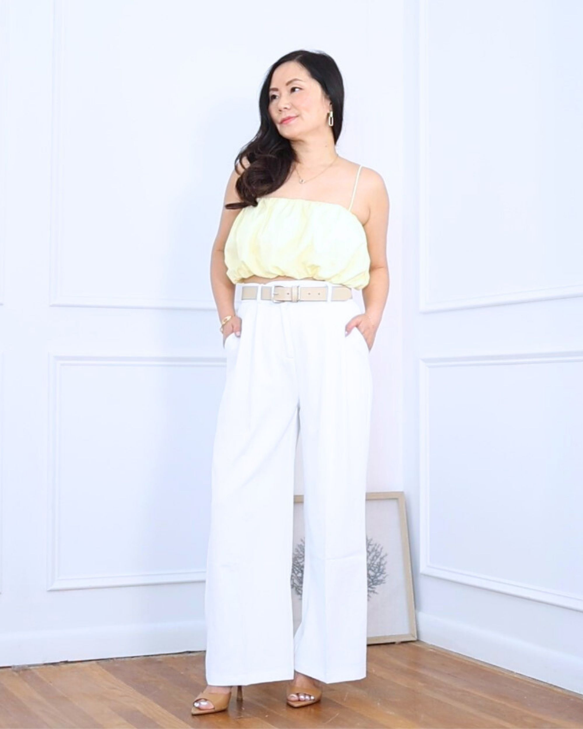 Wore this butter yellow cropped top with wide leg pants from Amazon — such a fun and fresh combo for sunny days! The fit is petite-friendly too! I'm 5'2, wearing size S. 

 #LTKOver40 #LTKPetite #LTKStyleTip