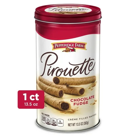 Pepperidge Farm Pirouette Cookies, Chocolate Fudge Créme Filled Wafers, 13.5 oz Tin | Walmart (US)