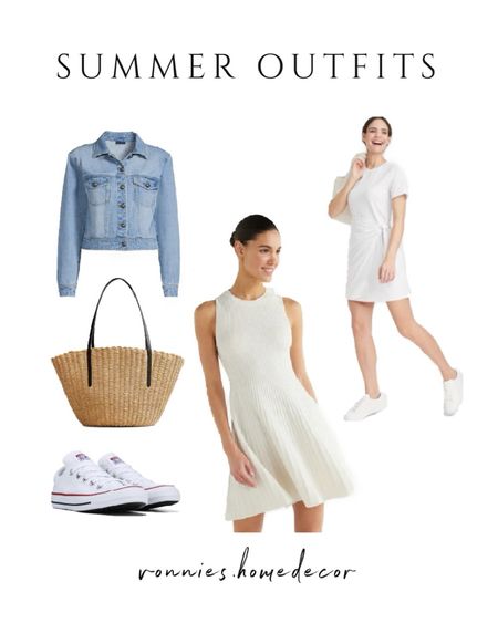 Spring / Summer outfit. Travel outfit, white dress. Jean jacket, beach tote, tote bag, converse, chucks, casual look, casual outfit. 

#LTKsalealert #LTKover40 #LTKstyletip