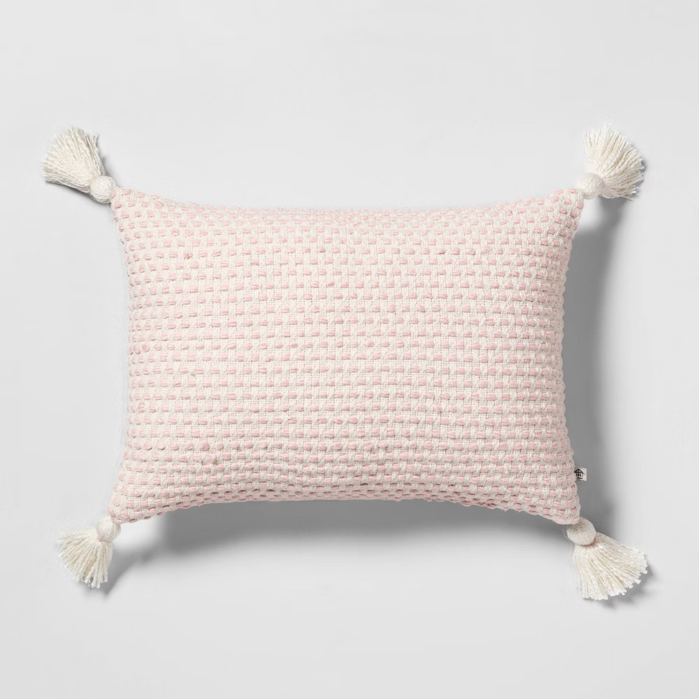 Throw Pillow Pink / Sour Cream with Tassel - Hearth & Hand with Magnolia, Beige | Target