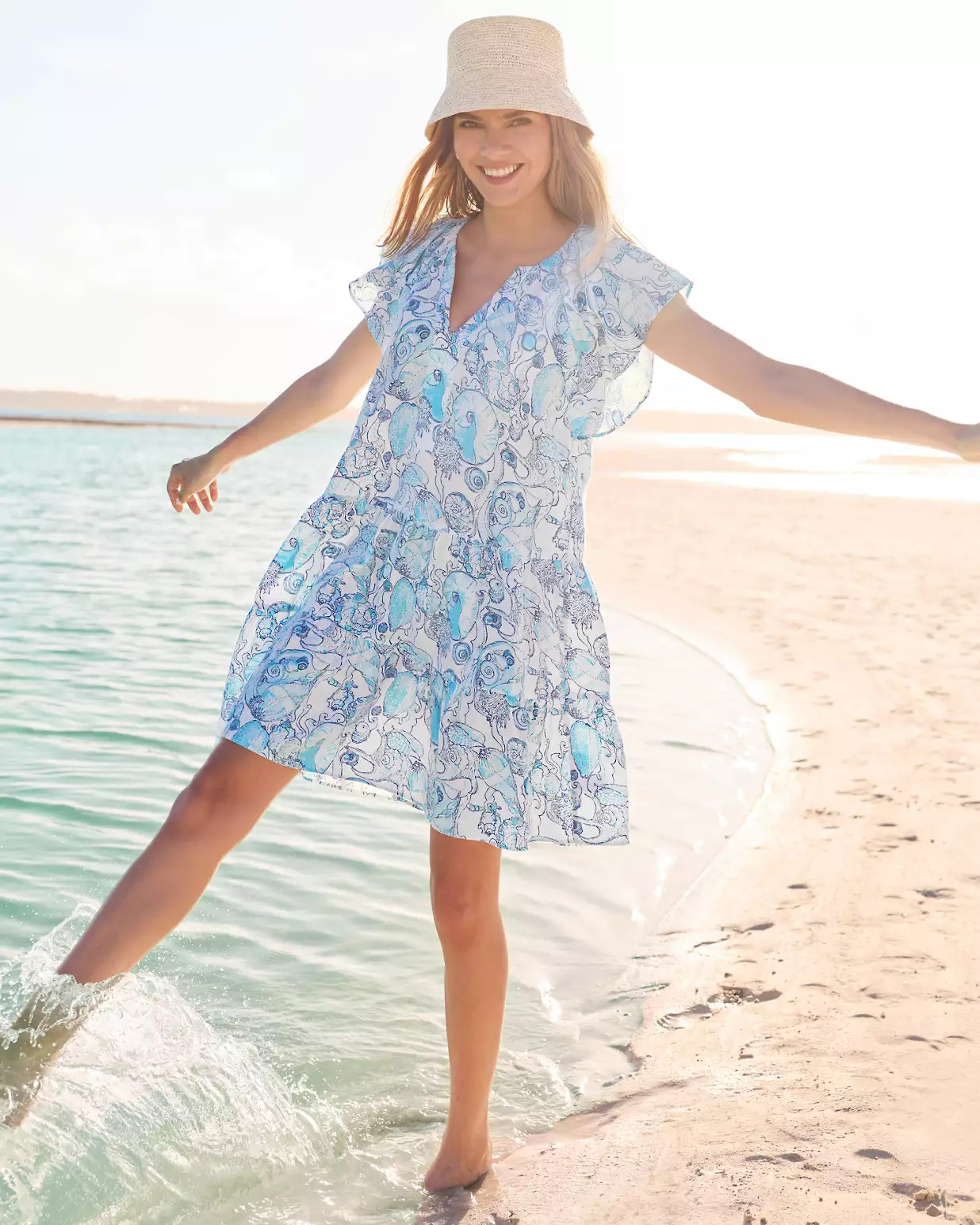 Norella Flutter Sleeve Linen Dress | Lilly Pulitzer