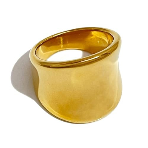 Chunky Gold Rings for Women Non Tarnish Statement Wide Chunky Thubm Rings Gold Stackable Rings Bands for Teen Girl Gifts | Amazon (US)