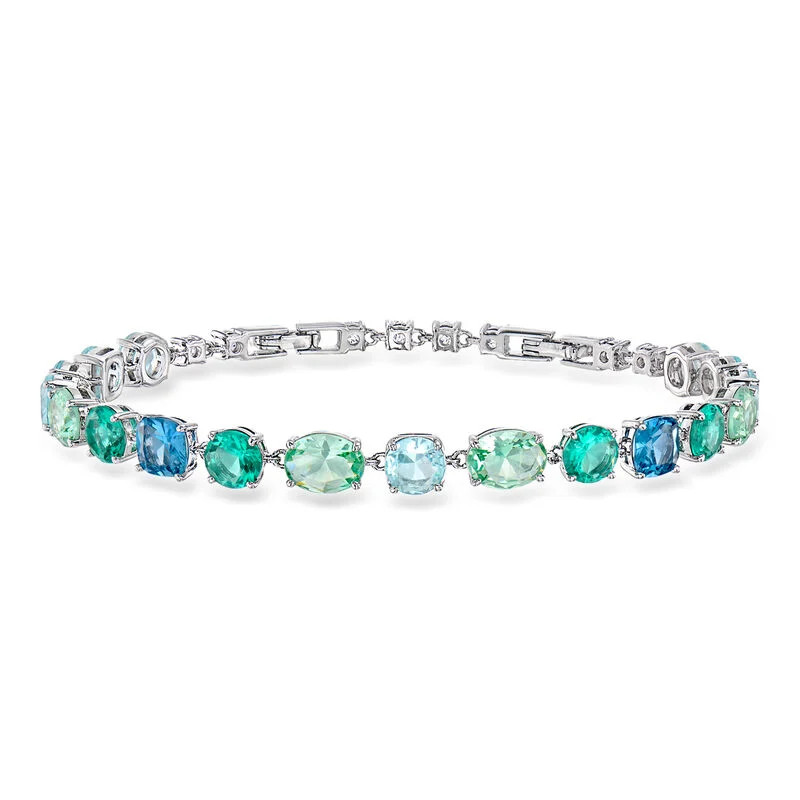 Rhodium-Plated Bracelet with Simulated Tonal Blue Gemstones and .80 ct. t.w. CZs. 7" | Ross-Simons