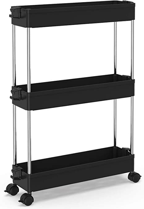 SPACEKEEPER Slim Storage Cart 3 Tier Mobile Shelving Unit Organizer Slide Out Storage Rolling Uti... | Amazon (US)