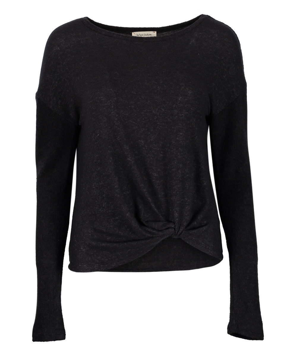 Urban Diction Women's Pullover Sweaters Black - Black Twist-Hem Sweater - Women | Zulily