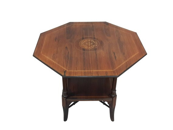 English inlaid Rosewood Side Table Antique English Edwardian octagonal Table inlaid Chinoiserie E... | Etsy (US)