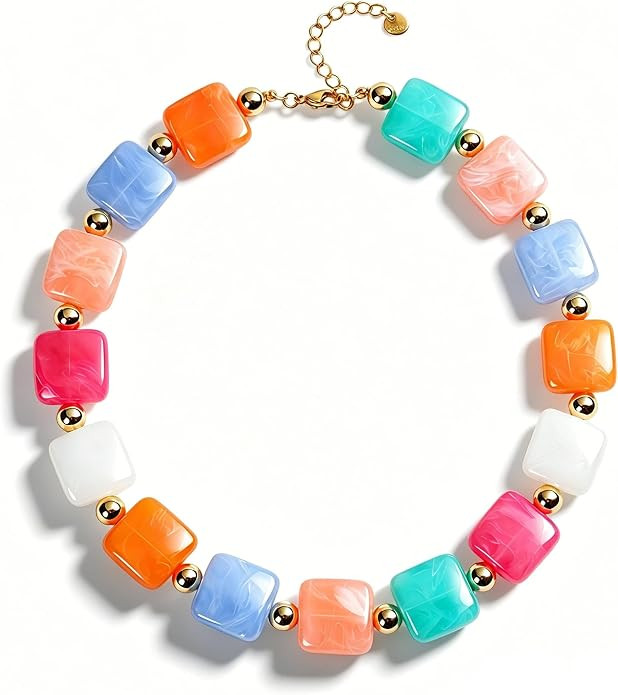 Colorful Chunky Beaded Necklaces for Women, Unique Resin Beads Boho Statement Choker, Mother's Da... | Amazon (US)