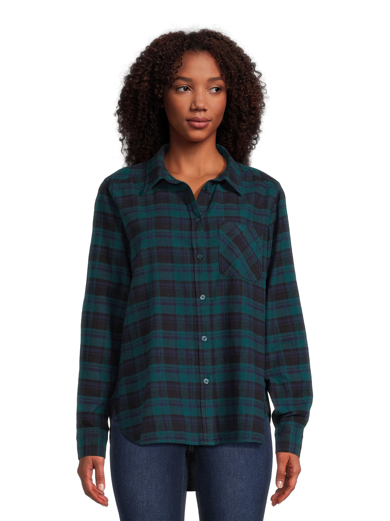 Time and Tru Women's Button Down Flannel Shirt with Long Sleeves, Sizes XS-3XL | Walmart (US)