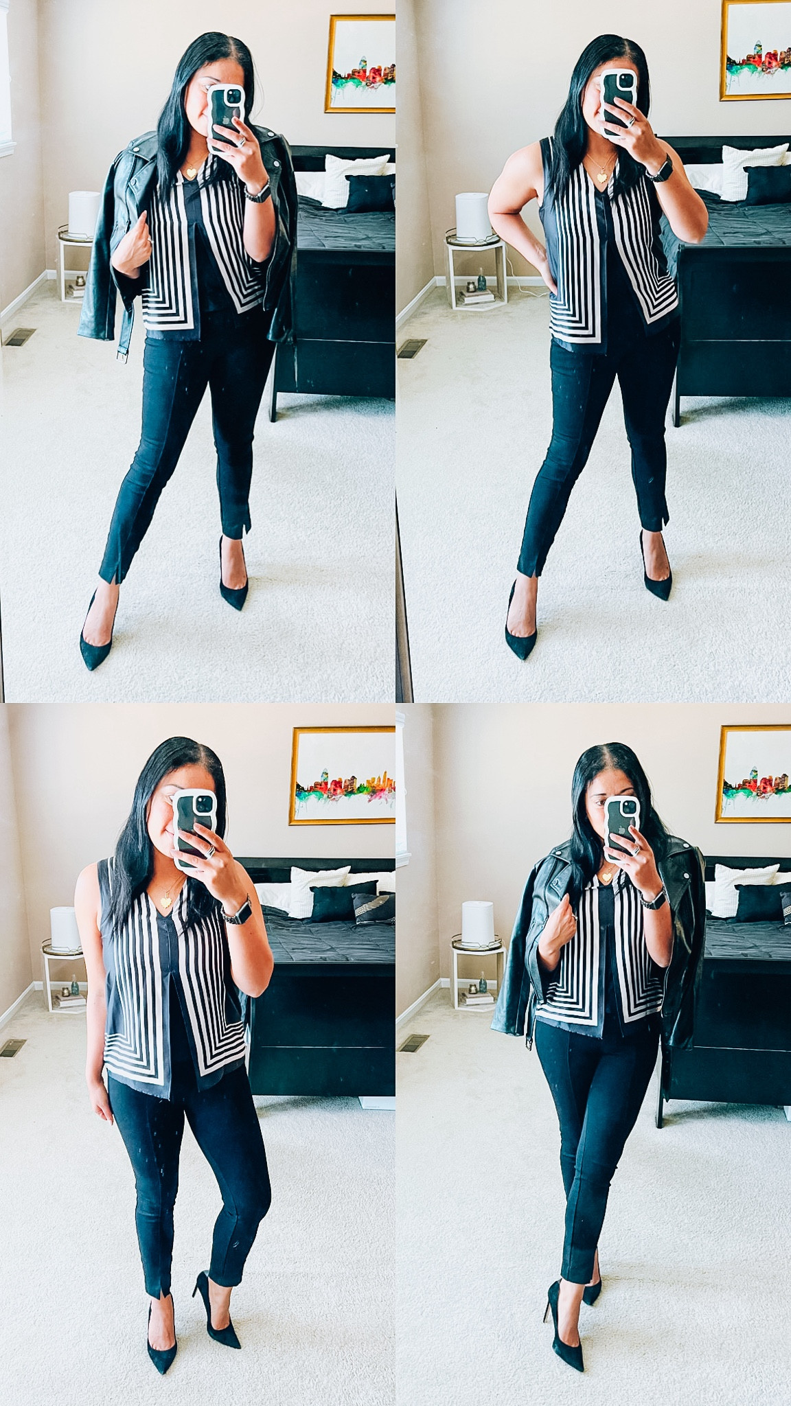 Nordstrom business casual
Halogen top (size S)
Top can be worn backwards or forward 
Leather jacket
Split hem pants


#LTKNYFW #LTKSeasonal #LTKShoeCrush