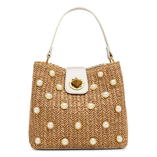 Betsey Johnson Pearl Raffia Bucket Bag - Ivory/Off White | HSN