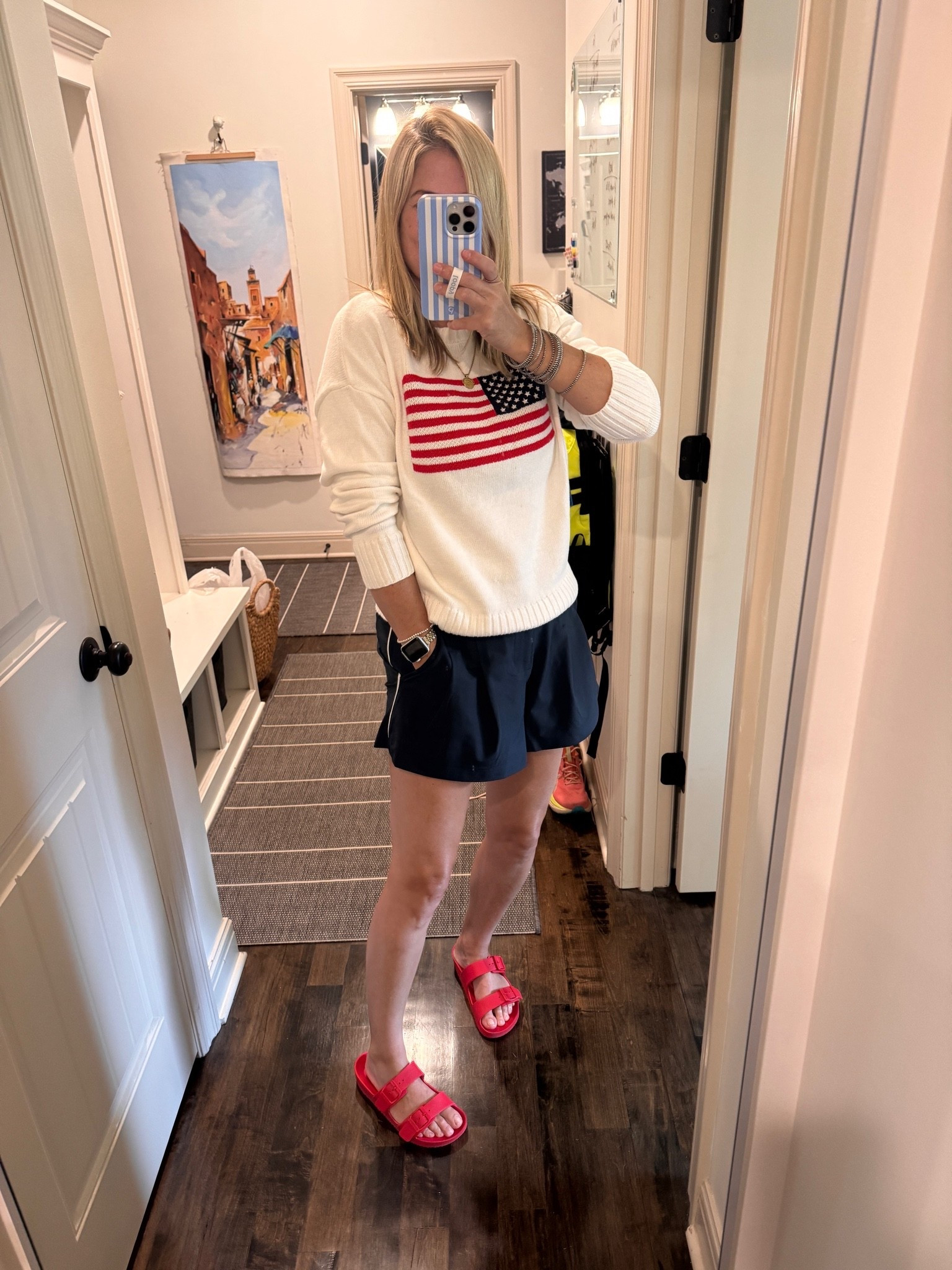 Red, white, blue outfit, Americana, flag sweater, 4th of July

#LTKSeasonal #LTKOver40 #LTKmomlife