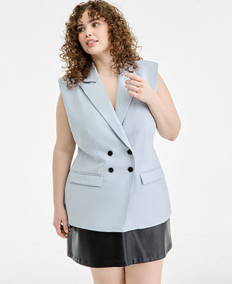 Bar III Trendy Plus Size Peak-Lapel Double-Breasted Vest, Macy's Exclusive - Macy's | Macy's