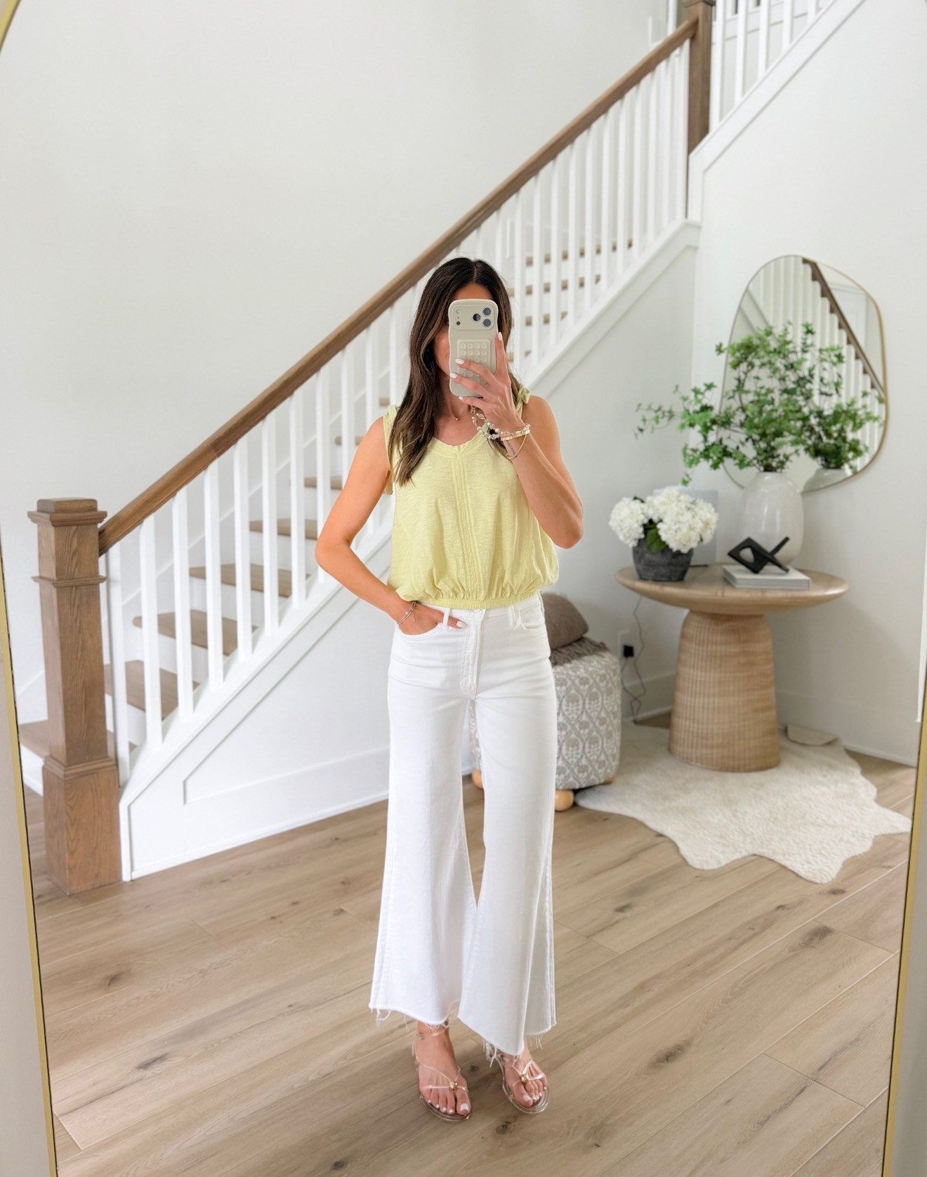 love this fresh spring color combo 💛 this lightweight yellow top paired with white denim feels so clean, effortless, and perfect for warmer days ahead

spring outfit, white jeans, yellow top, casual chic outfit, summer style, vacation outfit, everyday fashion, feminine style, warm weather outfit, brunch outfit, spring fashion, effortless style, cute casual outfit, neutral sandals, boutique fashion

#LTKSeasonal #LTKOver40 #LTKootd