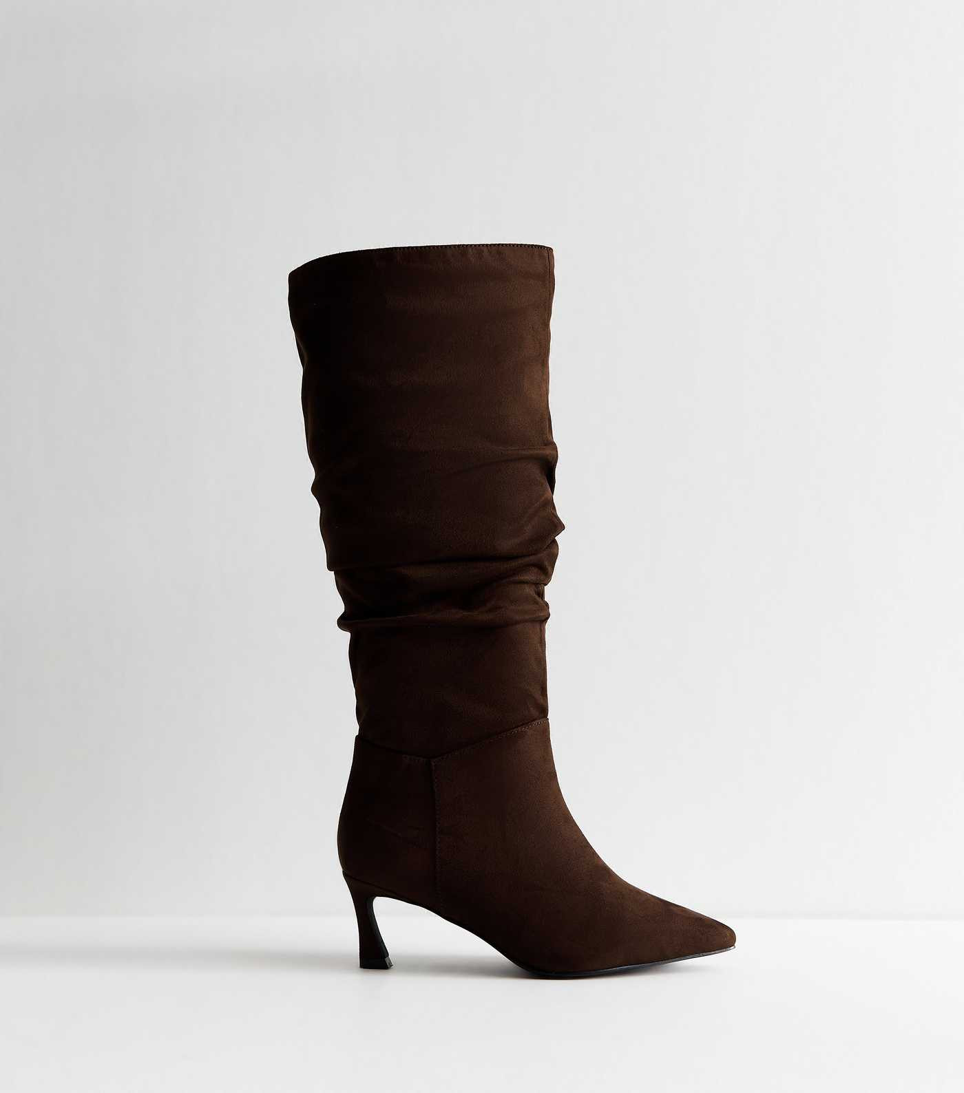 Wide Fit Brown Faux Suede Ruched Knee High Boots | New Look | New Look (UK)