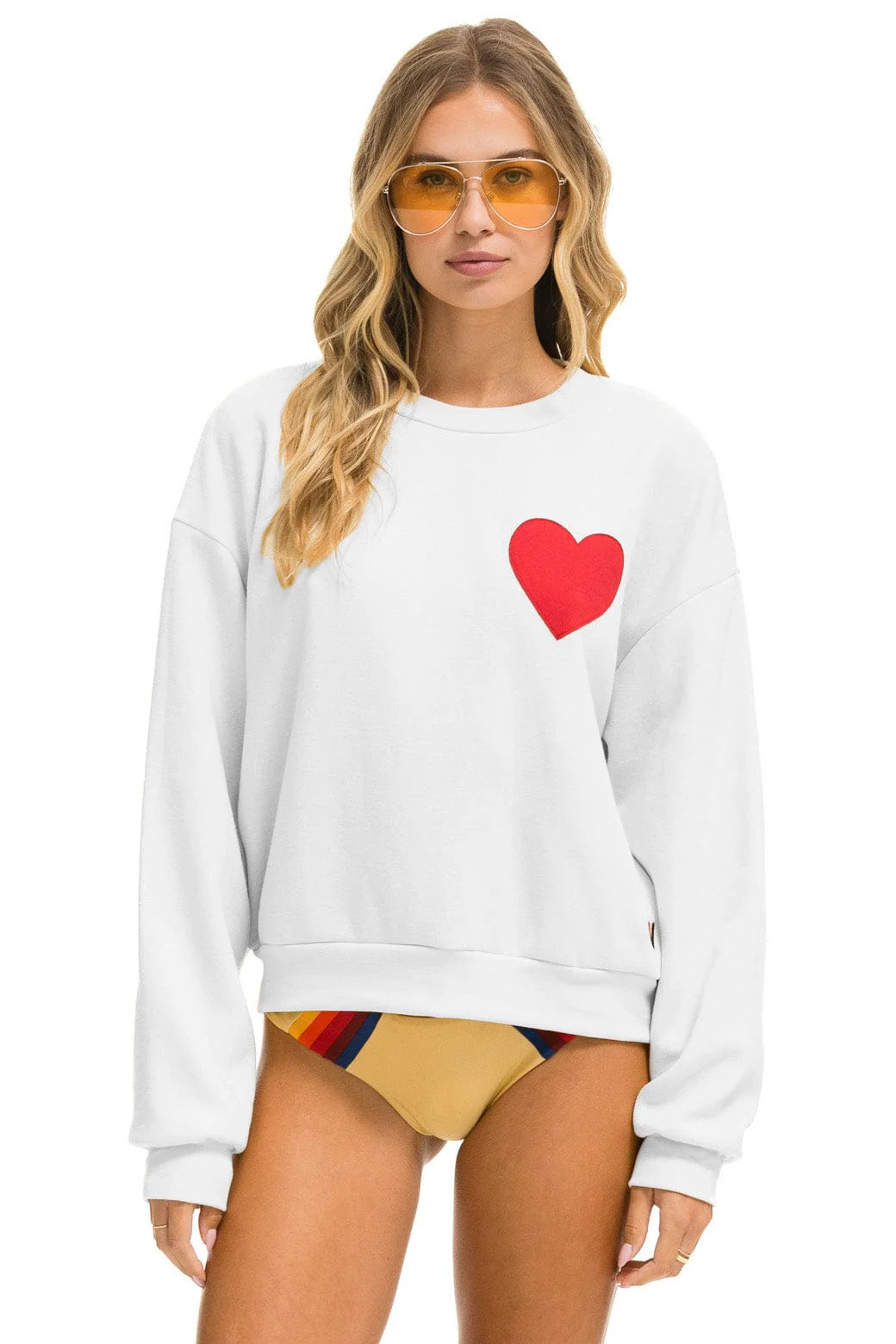 HEART STITCH RELAXED CREW SWEATSHIRT - WHITE | Aviator Nation