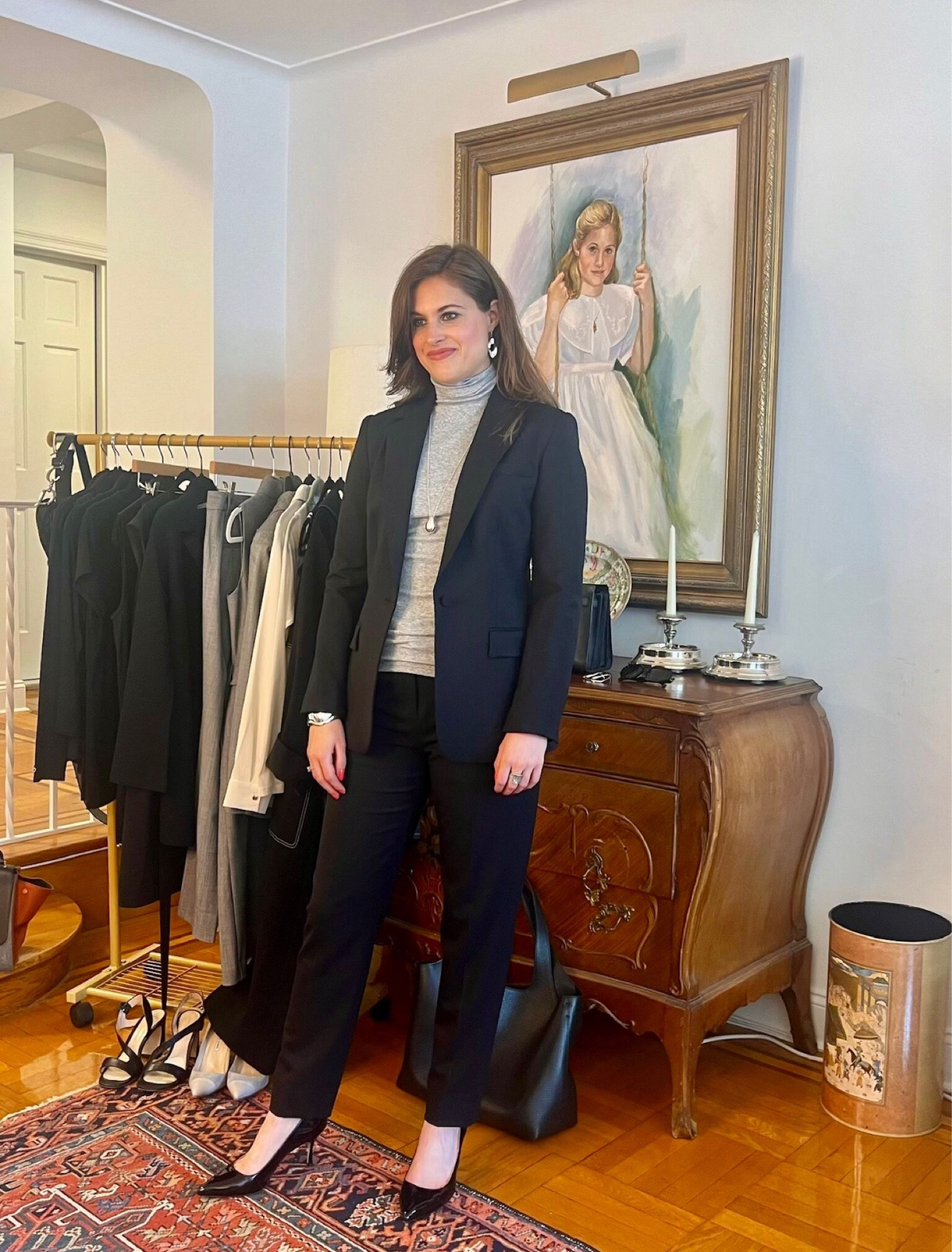 This outfit strikes the perfect balance between professional and polished, making it ideal for any office setting. The tailored black blazer paired with sleek trousers and a classic grey turtleneck ensures a sophisticated and confident look. Complete your business casual look with understated accessories and classic black heels for an effortlessly chic appearance!
#businesscasual
#workwear
#grayturtleneck
#blackblazer
#blackpants 

#LTKStyleTip #LTKSeasonal #LTKWorkwear