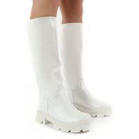 Sabrina White Knee High Chunky Sole Boots - US 9 | Public Desire (US & CA)