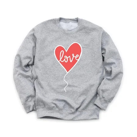 Love Balloon Unisex Gray Sweatshirt Red Heart Design Love Happy Valentine s Day Holiday Sweater | Walmart (US)