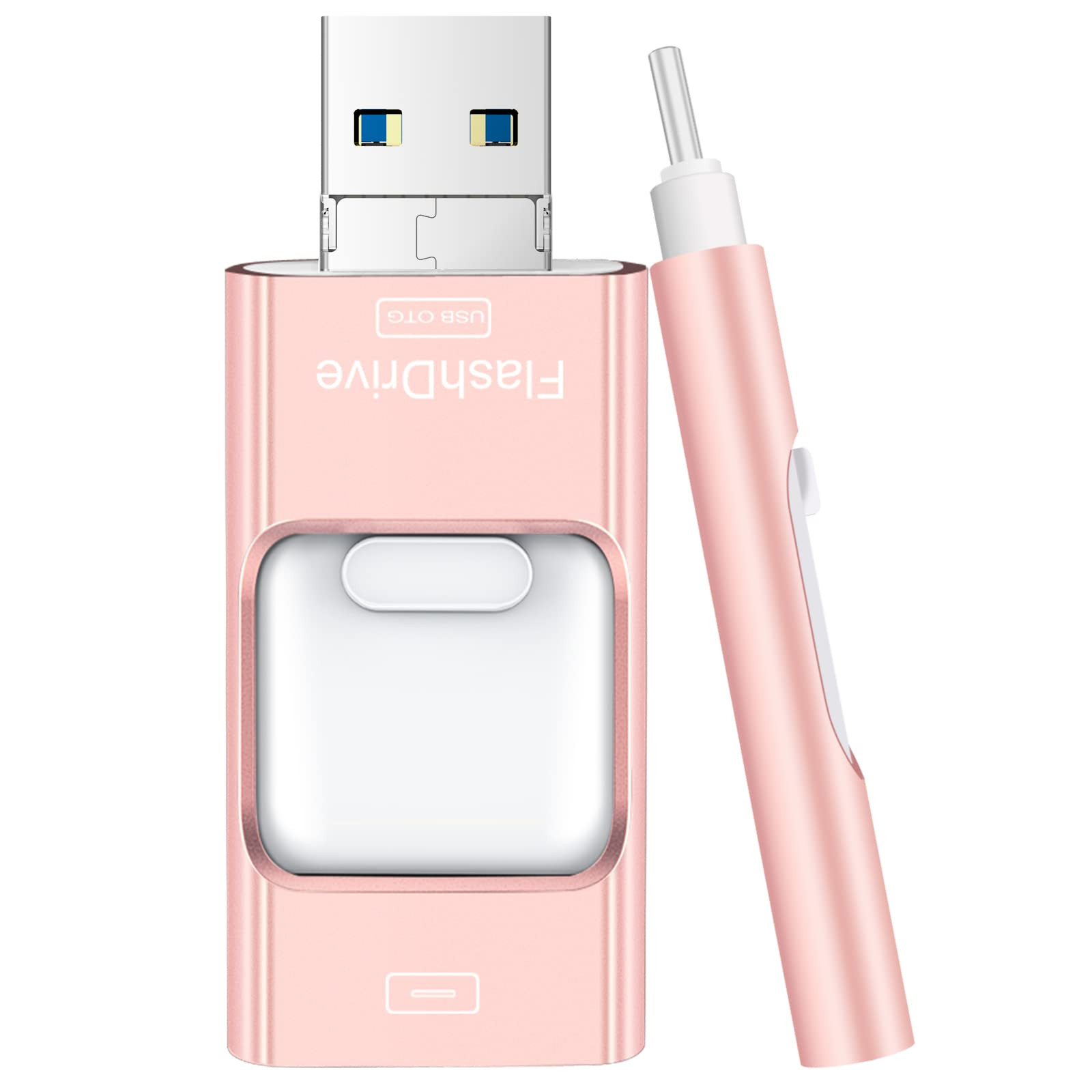 Flash Drive for iPhone 256GB, 4 in 1 USB Type C Memory Stick, Photo Stick External Storage Thumb Drive for iPhone iPad Android Computer, Rose Pink | Amazon (US)