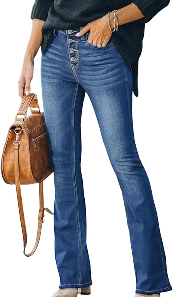 High Waisted Flare Jeans for Women Retro Slim Fit Street Trendy Straight Leg Curvy Stretchy Bell ... | Amazon (US)
