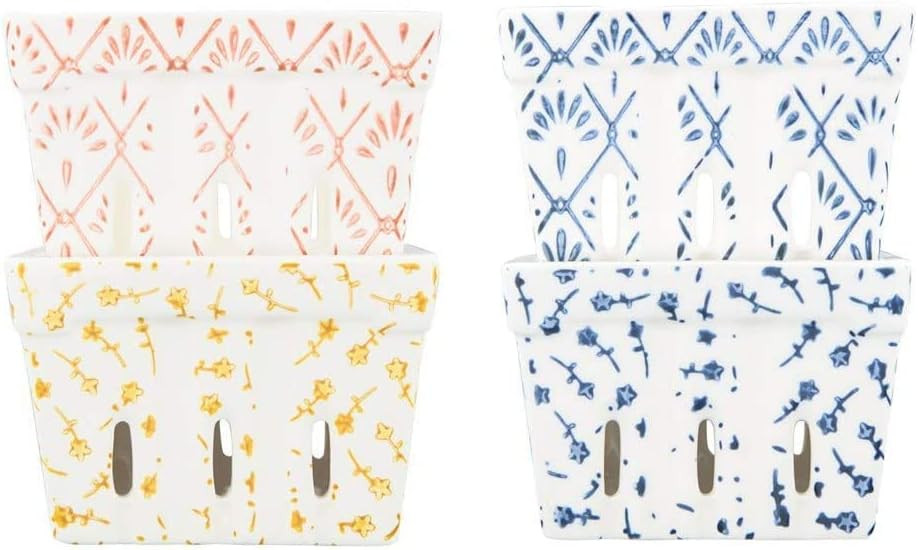 First of a Kind Stoneware Berry Baskets - Set of 4 Berry Containers Bowl - Textured Design - 4.25... | Amazon (US)