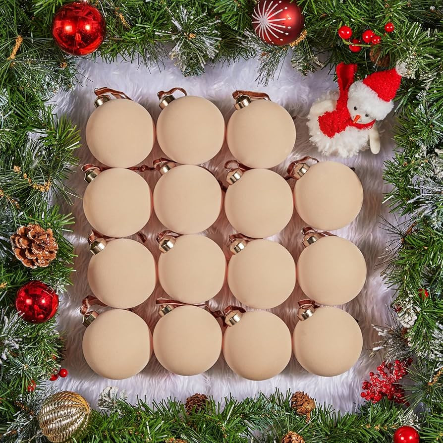 Brightown 15 Pcs Beige Velvet Christmas Balls, 3.15 Inch Velvet Ornaments for Christmas Tree, Chr... | Amazon (US)