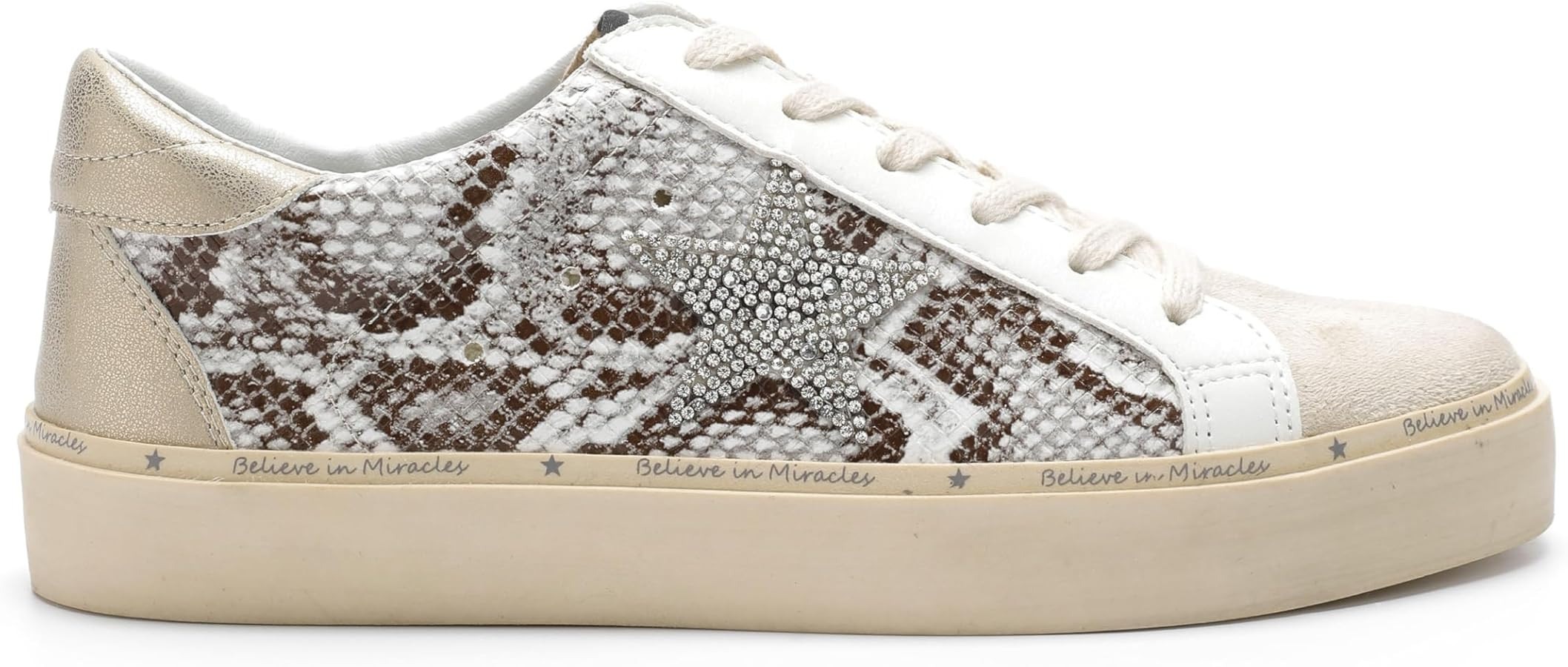 Mi.iM Gaby Rubber Sole Lace-up Snake Print Suede Star Sneakers | Amazon (US)