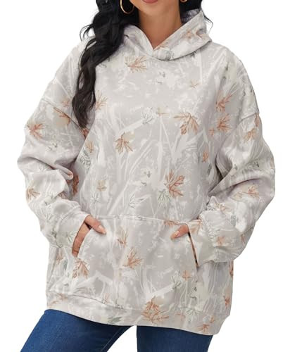 Womens Camo Hoodies Maple Leaf Print Oversized Sweatshirt Fleece Pullover Sweatshirts Long Sleeve with Pocket Fall Outfits | Amazon (US)