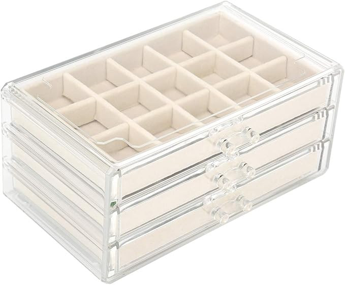 FEISCON Acrylic Jewelry Organizer Makeup Cosmetic Storage Organizer box Clear Jewelry Case with 3... | Amazon (US)