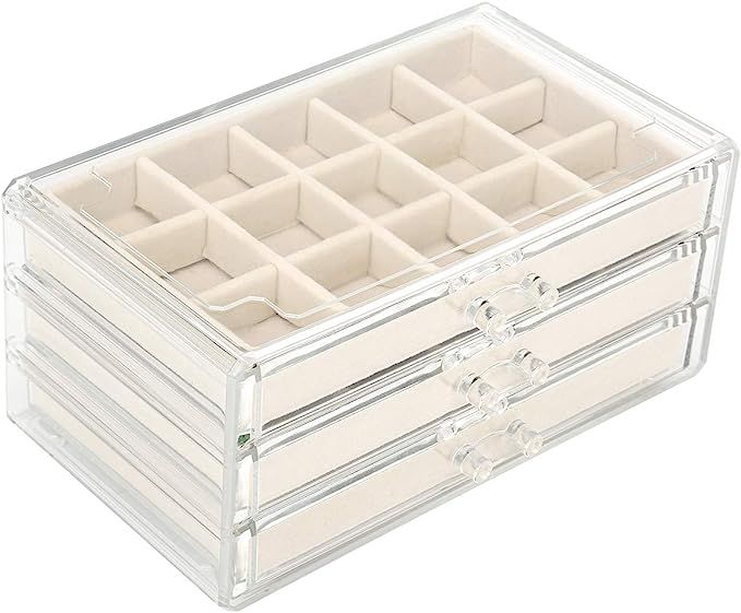 FEISCON Acrylic Jewelry Organizer Makeup Cosmetic Storage Organizer box Clear Jewelry Case with 3... | Amazon (US)