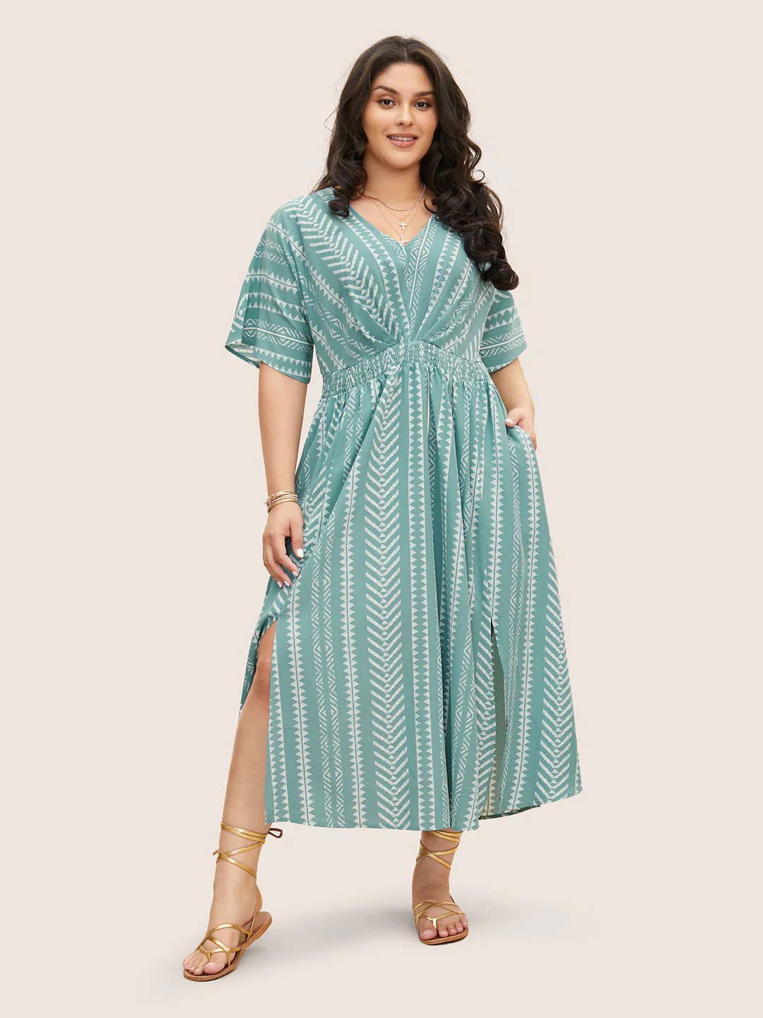 Solid Geometric Dolman Sleeve Pocket Shirred Split Hem Dress | Bloomchic