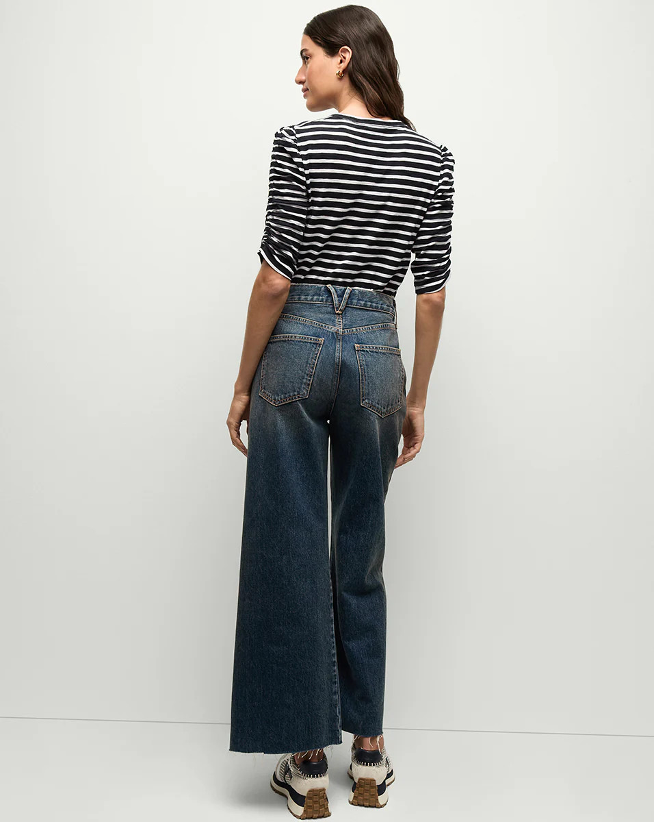 Waldorf Ruched-Sleeve Tee in Navy & White Stripes | Veronica Beard | Veronica Beard