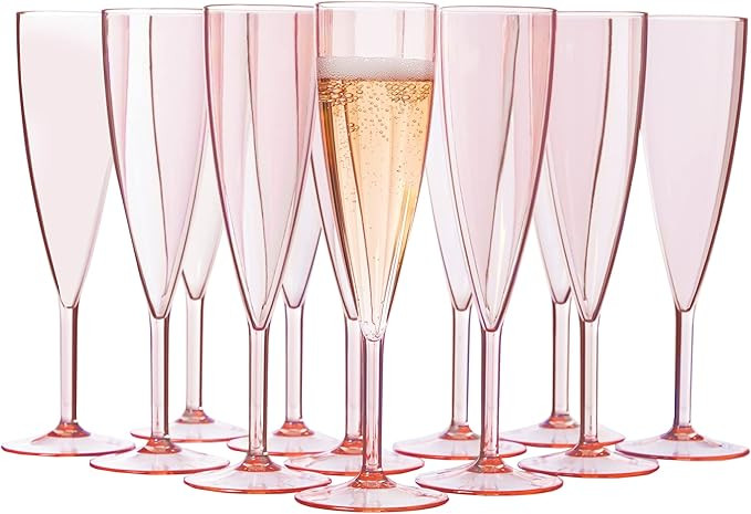 US Acrylic Plastic Reusable Champagne Flute (Set of 12) Rose Pink 5oz Stems | BPA-Free, Shatterpr... | Amazon (US)
