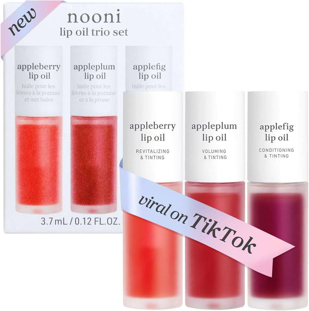 NOONI Korean Lip Oil Set - Appleberry, Appleplum & Applefig - Long-Lasting, Moisturizing, Revital... | Amazon (US)