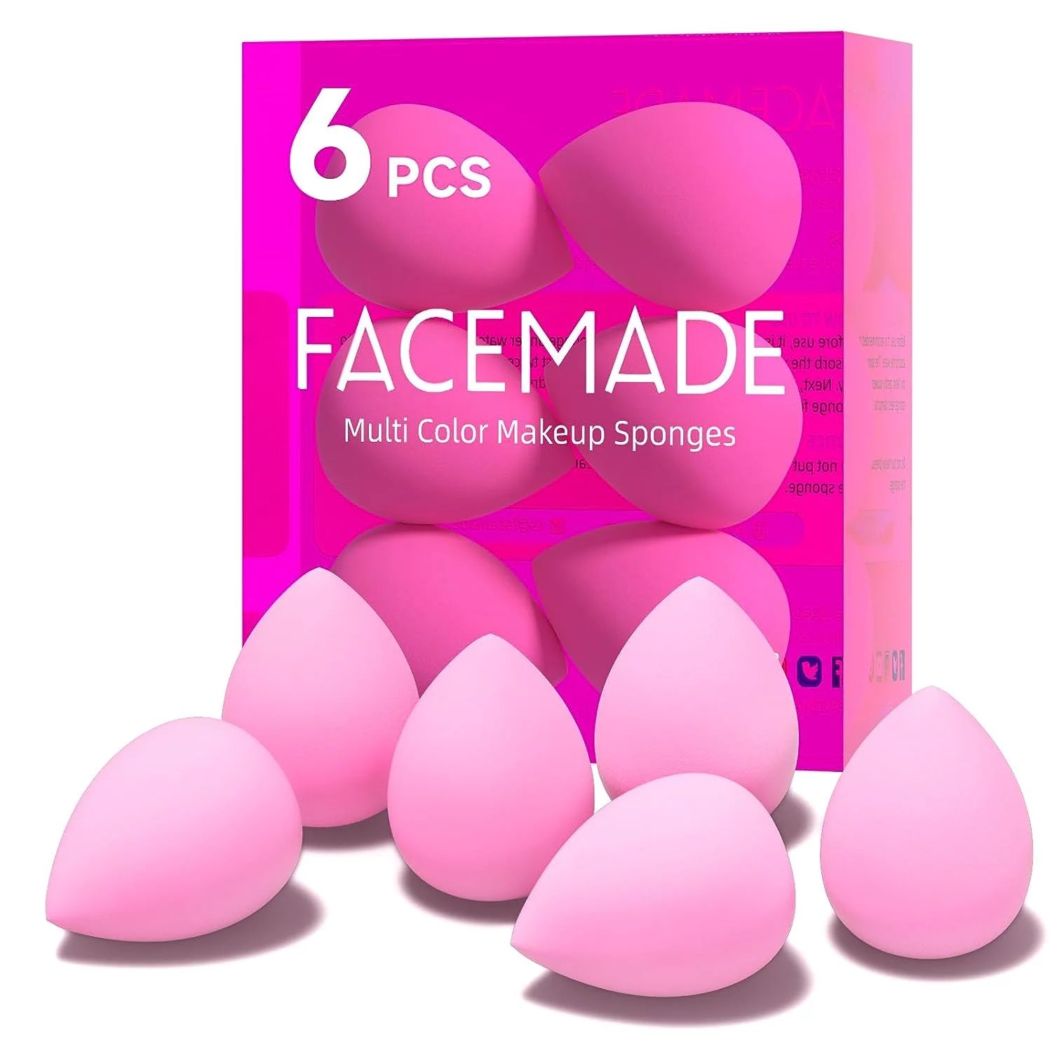 FACEMADE 6 Pcs Makeup Sponges Set,Makeup Sponges for Foundation,Latex Free Beauty Sponges,Pink | Walmart (US)