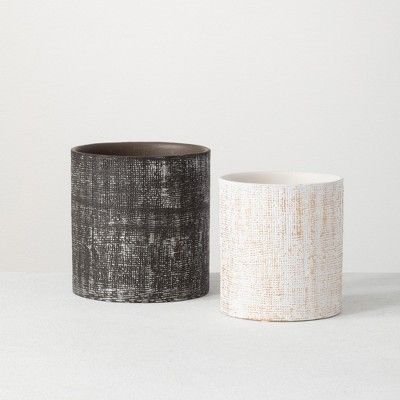 Sullivans Set of 2 Ceramic Planter Vases 6.25"H & 5.5"H Black and Off-White | Target