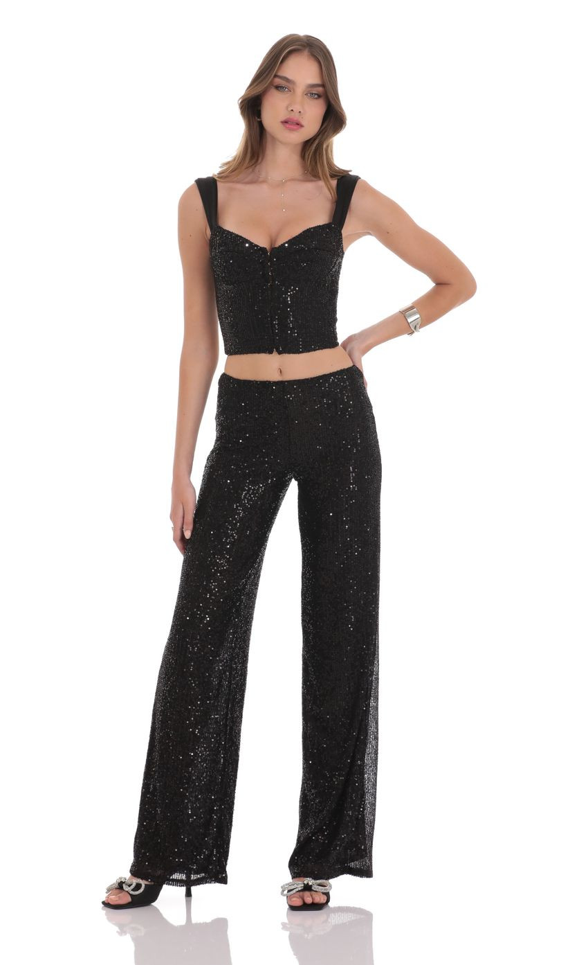 Sequin Satin Strap Two Piece Set in Black | Lucy in the Sky