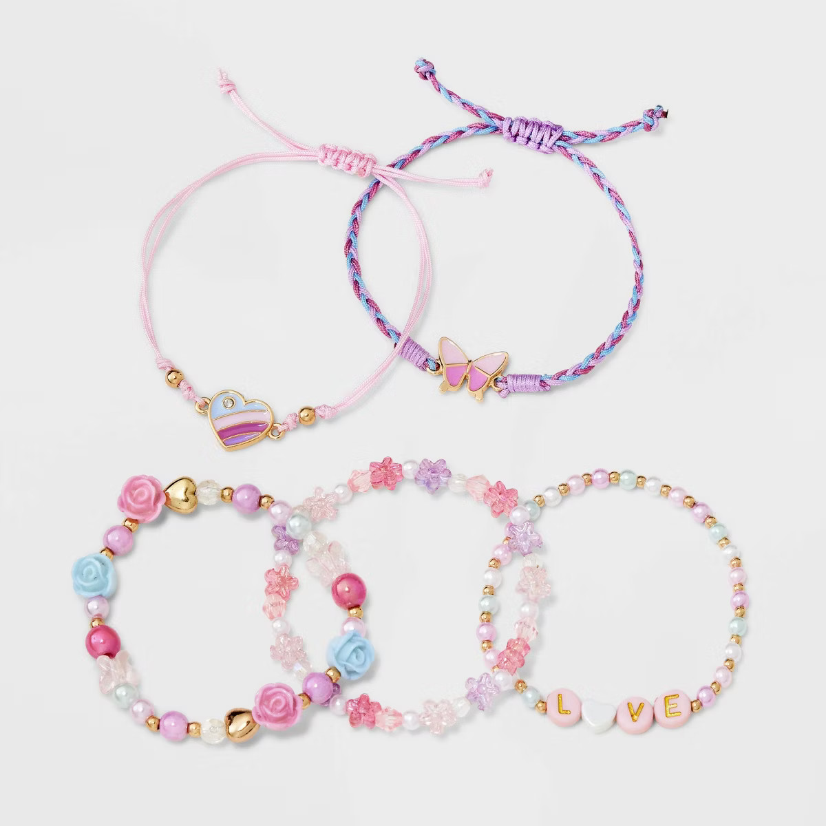 Girls' 5pk Love Beaded Bracelet Set - Cat & Jack™ Pink/Blue | Target