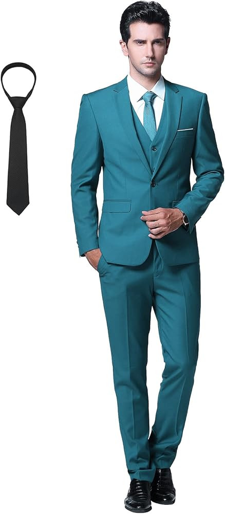 Cloudstyle 3 Piece Men Suit with Tie One Button Business Slim Fit Wedding Suit (Blazer + Vest + P... | Amazon (UK)