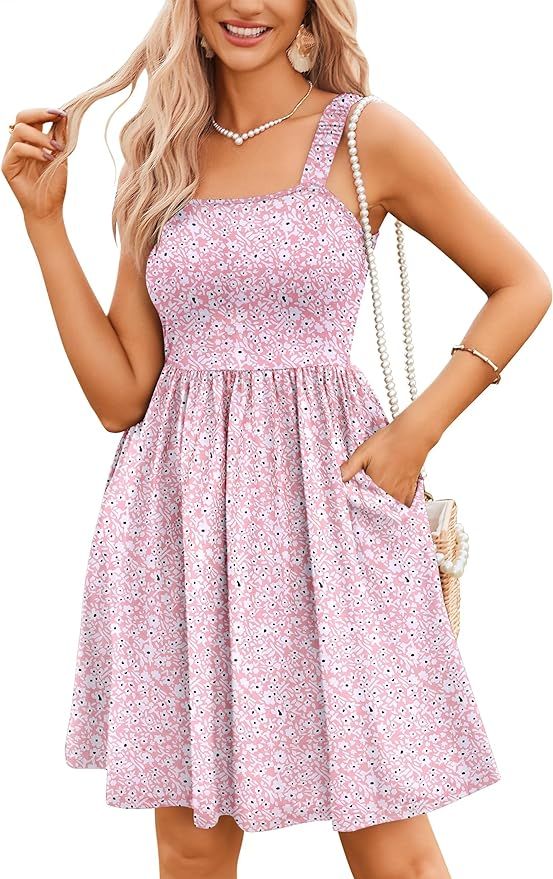 HOTOUCH Women's Summer Dress Floral Square Neck Sleeveless Casual Dress with Pockets A-line Swing... | Amazon (US)