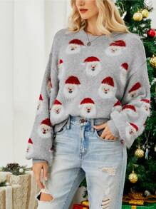 Christmas Pattern Drop Shoulder Sweater,Long Sleeve Tops | SHEIN