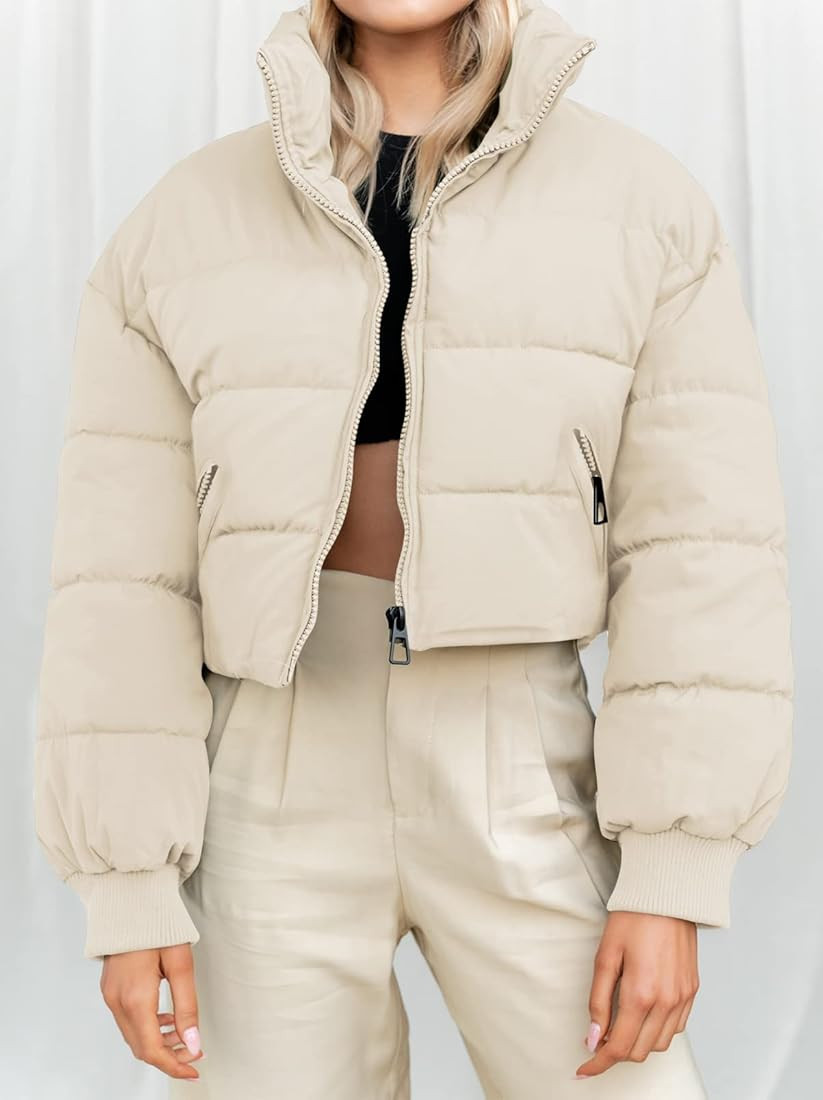 KYL Women's Winter Cropped Puffer Jacket Oversized Zip-Up Quilted Puffy Short Down Coat | Amazon (US)