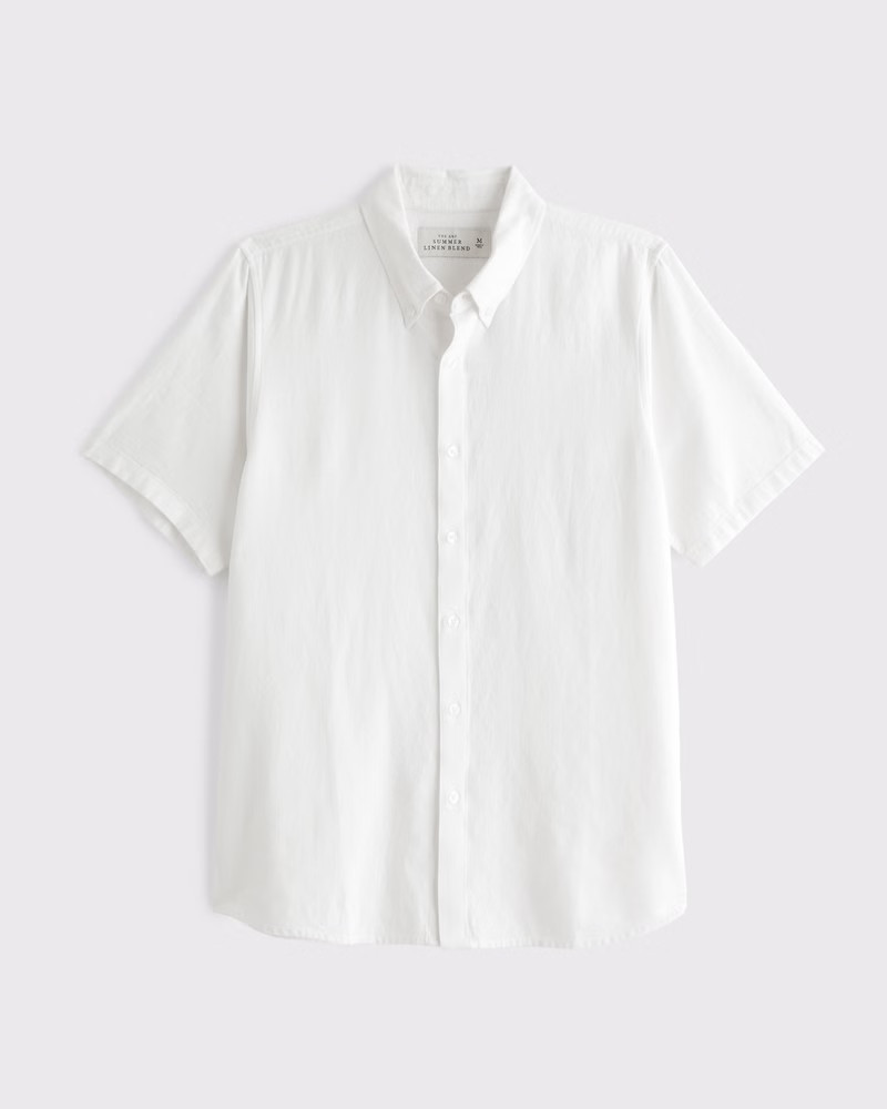 Short-Sleeve Summer Linen-Blend Button-Up Shirt | Abercrombie & Fitch (US)