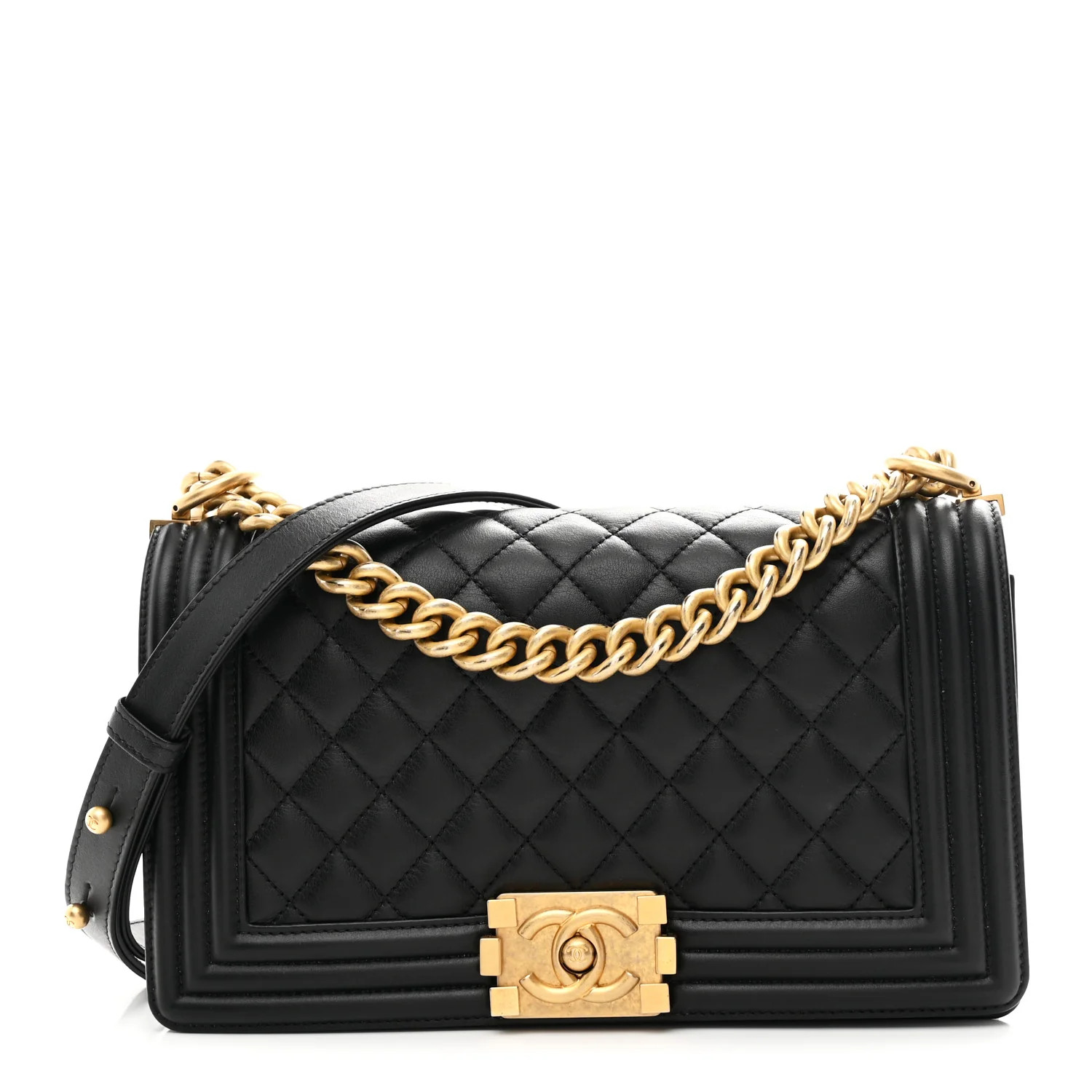 Chanel Lambskin Quilted Medium Boy Flap Black | FASHIONPHILE (US)