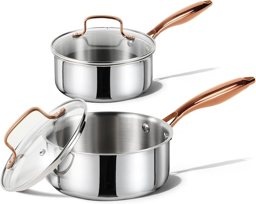 CAROTE 1.5Qt & 3.0Qt Stainless Steel Saucepan Set, Non-Toxic 3-Ply Stainless Steel Cookware Set w... | Amazon (US)